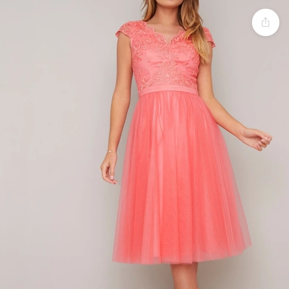 New! Chi Chi London Nika Dress Coral - Picture 1 of 13